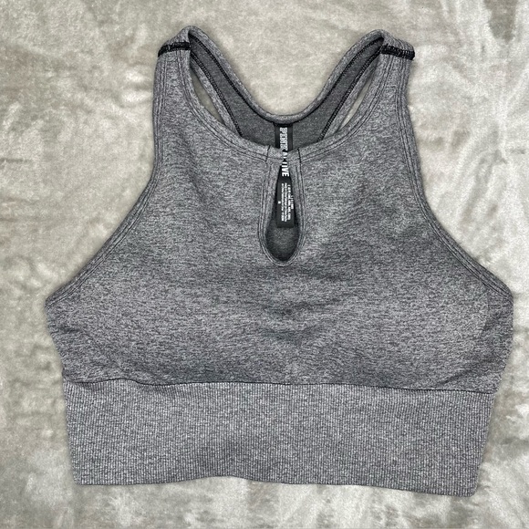PINK Active Heathered Gray Seamless Crop Top Size Large - Picture 1 of 10